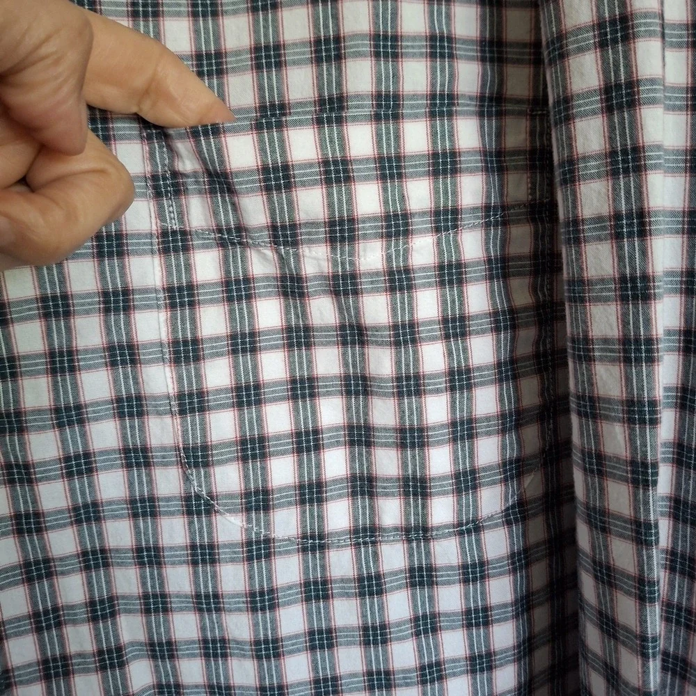 J Crew 2XL Shirt Slim Fit Button Down Gray Red Plaid Stretch Cotton Blend Casual